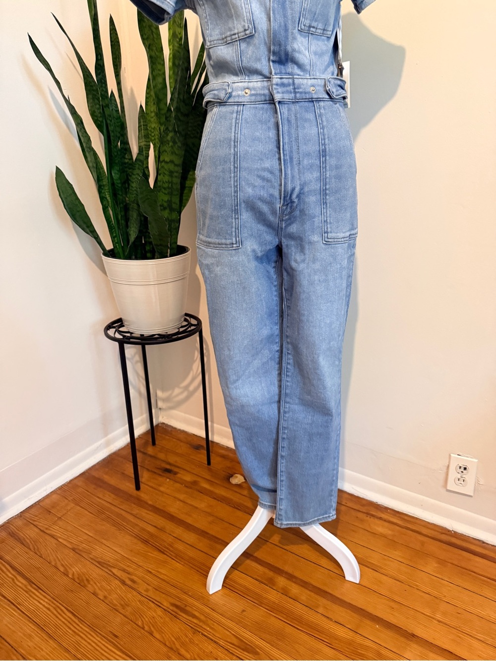 Good American Fit for Success Short Sleeve Denim Jumpsuit Blue GMJS731SO Size M - Picture 3 of 13